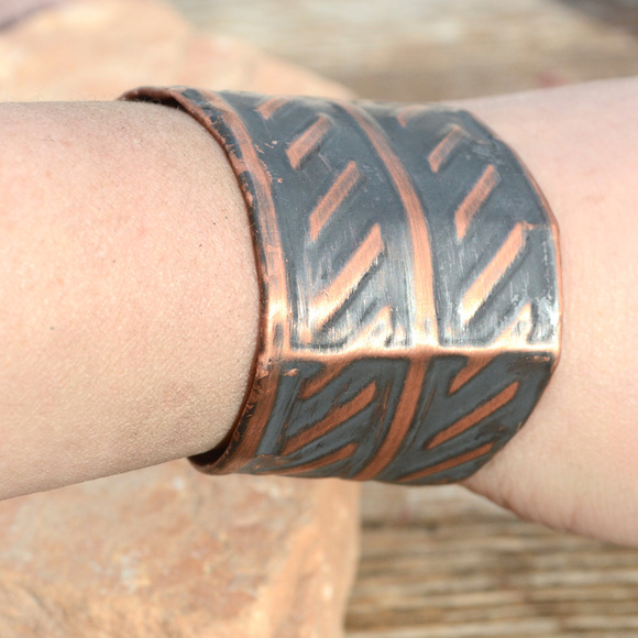 Industrial Pure Copper Cuff Bracelet Wide Bracelet Boho Minimalist Contemporary - Picture 8 of 14